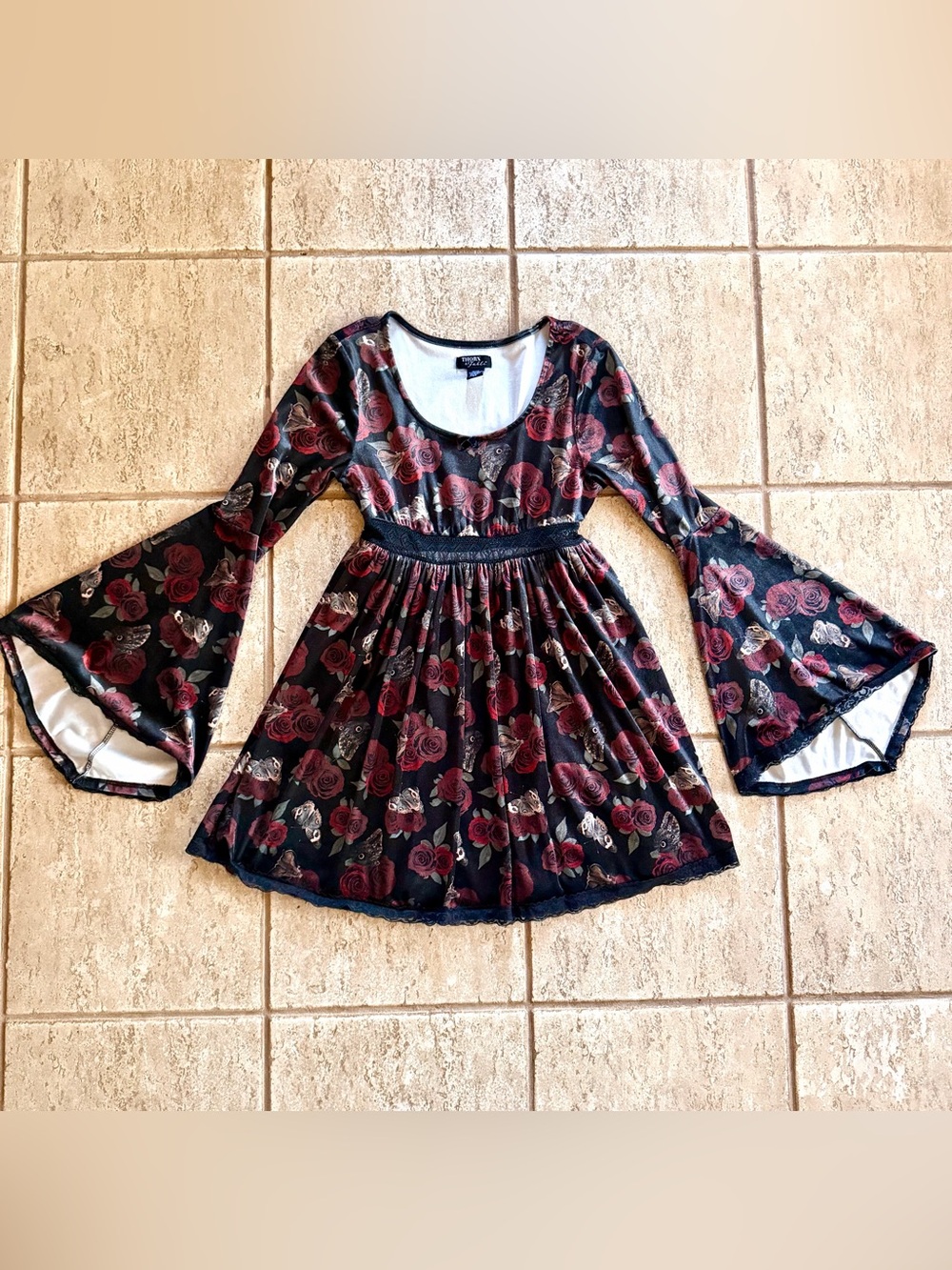 Thorn & Fable Moth Rose Dress Small Bell Sleeve Whimsygoth Fairygrunge Witchy